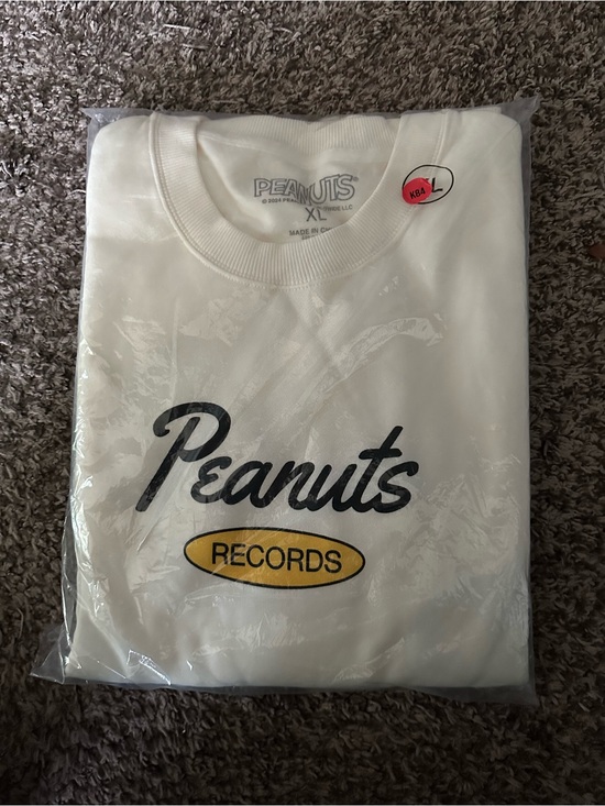 Peanuts Sweaters - Peanuts Records Cream Crewneck Sweatshirt with Yellow Logo UNISEX XL
